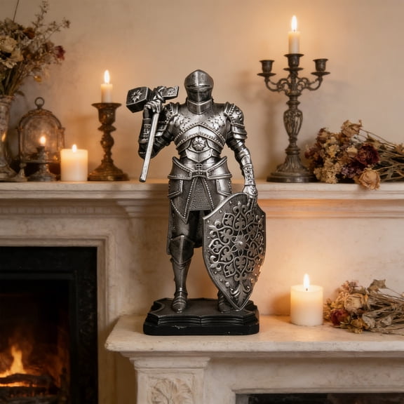 Weloille Resin Silver Ancient Soldier Figurine, 1 Piece Collectible Decorative Statue with Exquisite Craftsmanship, Vintage Style Art Ornament for Home Office Shelf Desktop Living Room Decor