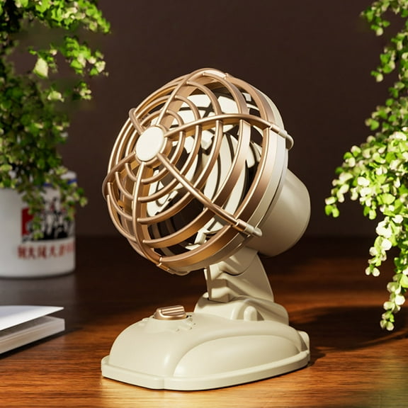 Weloille Retro Mini Desktop Fan USB Charging Dormitory Desk Fan Outdoor Portable Hand Fan for Desktop Home Office Travel Beige