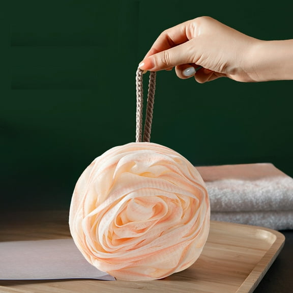 Weloille Rose Bath Ball, Scrub Bath Flower Bath Foaming Ball Super Soft Not Easy to Loosen with Hanging Rope