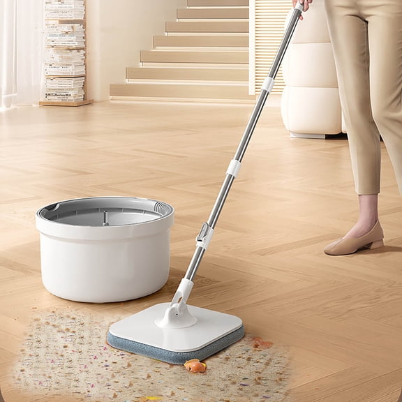 Weloille Rotating Mop and Bucket Set 2PCS, Self-Cleaning Dirty-Clean Separate Mop, Hands-Free Lifting Design Spin Mop, Super Absorbent Microfiber Mop for Hardwood, Tile, Marble Floors