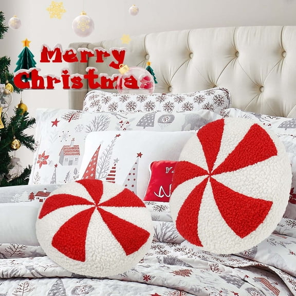 Weloille Round Candy Cushion x1 Piece, 30*30cm Cute Soft Plush Pillow, Comfortable Home Decor for Living Room Sofa Bed