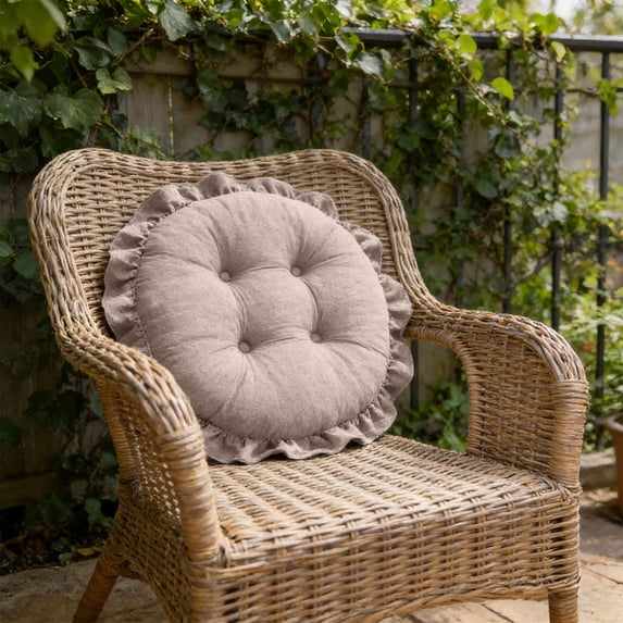 Weloille Round Solid Color Ruffled Edge Seat Cushion 1.48 Ft, Elegant Lace Trim Thick Chair Pad, Non-Slip Soft Comfortable Seat Mat, Decorative Cushion for Dining Chair Office Sofa Floor