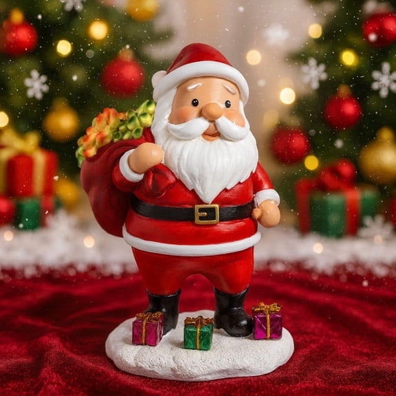 Weloille Santa Claus Light Resin Ornament 1PC, Hand-Painted Stable Base LED Desktop Statue Lamp, Festive Holiday Decor for Christmas Party Living Room Bedroom Shelf Home Decor