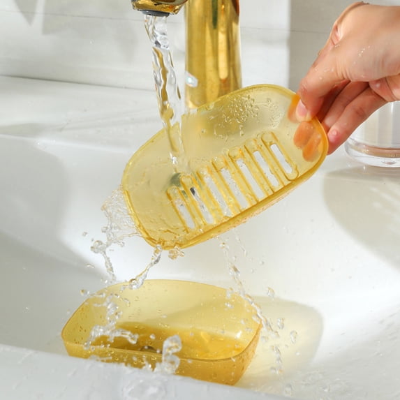 Weloille Self-Draining Soap Dish, Non-Slip Plastic Soap Holder, Multipurpose for Bathroom and Kitchen, Green/Yellow, 14x10x6cm