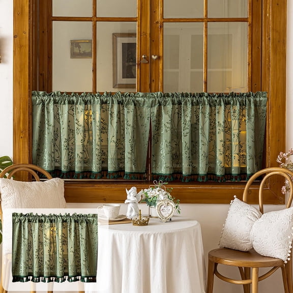 Weloille Short Blackout Curtain 3.28 x 2 ft, Printed Rod Pocket Design, Sun Blocking Heat Insulating Kitchen Curtain, Privacy Curtain for Kitchen, Balcony, Cafe and Small Window