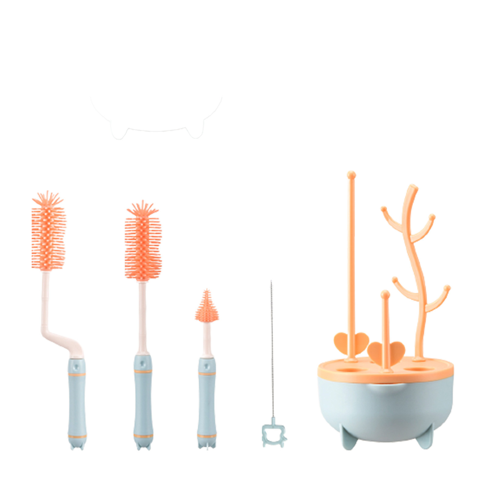 Weloille Silicone Bottle Brush Set with Stand, 360° Rotating Silicone Bottle Cleaning Brush