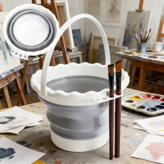Weloille Silicone Foldable Water Bucket 1Pc, Multifunctional Paint Brush Washing Barrel, Leakproof Collapsible Pen Holder Bucket, BPA Free Portable Container for Art Painting Outdoor Travel