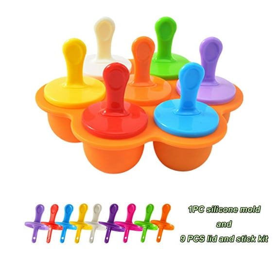 Weloille Silicone Popsicle Molds Mini 7-Cavity DIY Ice Pop Mold with 9 Pcs Sticks Baby Food Storage Container Reusable Non-Stick Food Grade Popsicle Makers