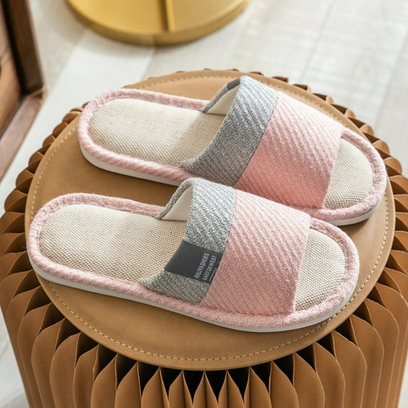 Weloille Slippers with Grips for Women Indoor Non Slip Home Slippers Linen Sliding Shorts Women Elegant Roman Style Sandals