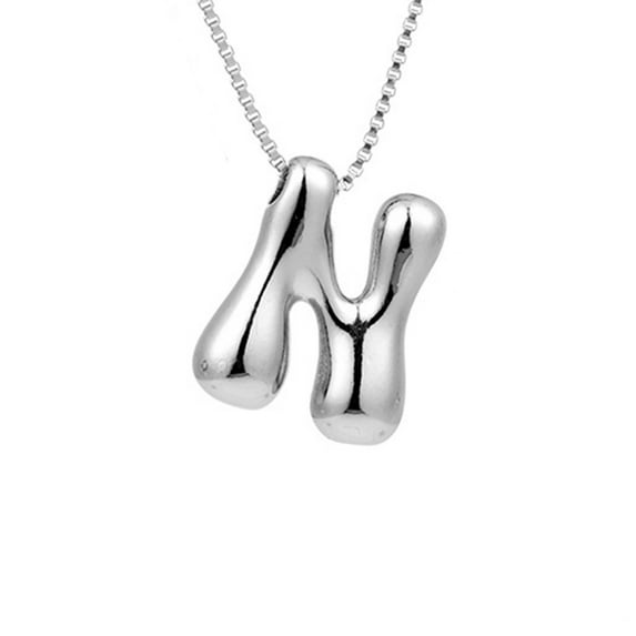Weloille Sliver Bubble Letter Necklace for Women, Sliver Plated Initial Letter Pendant Necklace Dainty Charm Necklaces for Women Trendy Custom Name Necklace Jewelry (Letter N)
