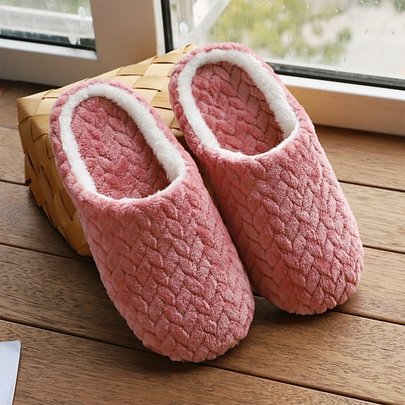 Weloille Soft Bottom Mute Home Indoor Slippers Couple Cloth Home Non-slip Slippers, Flocking Upper Warm Plush Cotton Slippers