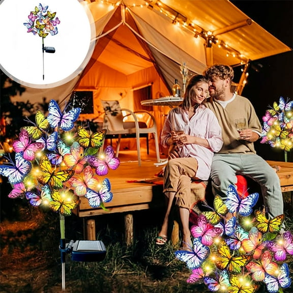 Weloille Solar Butterfly Tree Light, Waterproof LED Outdoor Decor Lamp, 8 Lighting Modes Auto On/Off Energy Saving Landscape Light for Patio Yard Pathway Garden Lawn Party