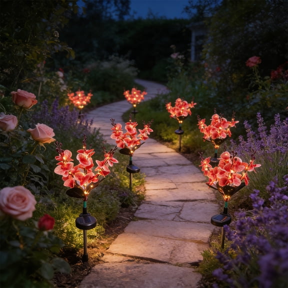 Weloille Solar Outdoor Artificial Phalaenopsis Ground Plug Light 1 Piece, Vivid Flower Waterproof Shell, Auto Charge Energy Efficient, Landscape Decor Lamp for Garden Yard Path Walkway