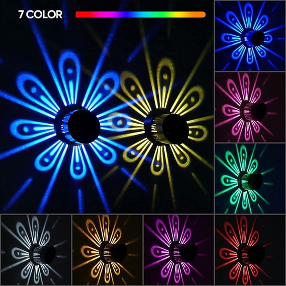 Weloille Solar Peacock Wall Light 2 Pieces, LED Shadow Projection Waterproof, Auto On Off Energy Saving, Ambient Decorative Night Light for Living Room Balcony Patio Garden Yard