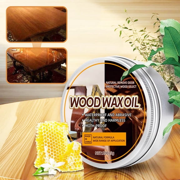 Weloille Solid Wood Furniture Beeswax Care Kit - Includes Wood Wax Oil & Cleaning Sponge, Anti-Crack Water-Resistant Maintenance Wax, for Wooden Floor, Table, Chair, Antique Furniture Renewal