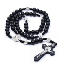 Weloille St Benedict Black Wood Rosary,Natural Wooden Bead Beads for Men Dad Gift