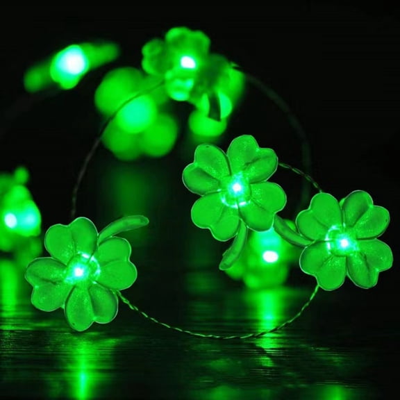 Weloille St. Patrick's Day Light String 1Pc, 16.4Ft 50 LED Green Four Leaf Clover Light, Battery Powered Flexible Fairy Light for St. Patrick's Day Home Party Wall Decoration