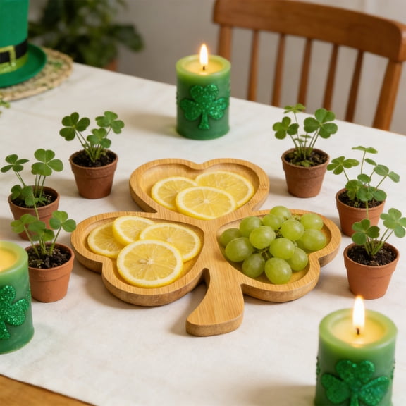 Weloille St. Patrick's Day Shamrock Tray, 1 Piece Clover Shaped Decorative Serving Tray, Durable Material Stable Structure, Holiday Decor for Serving Snacks Home Desktop Display