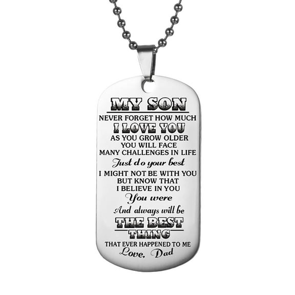 Weloille Stainless Steel Dog Tag Letters "To my son love mom" Pendant Necklace,Inspirational Gifts for Son Jewelry