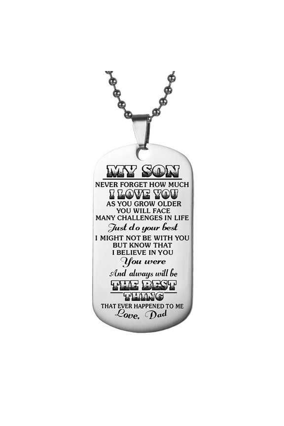 Stainless Steel Dog Tag Letters "To my son love mom" Pendant Necklace,Inspirational Gifts for Son Jewelry