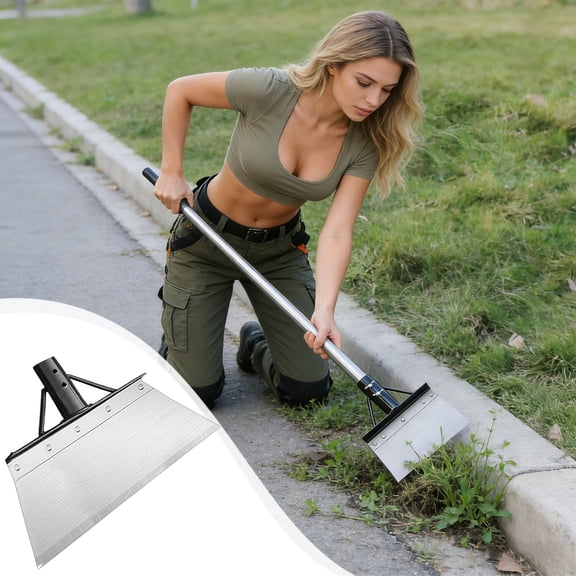 Weloille Stainless Steel Multifunctional Cleaning Shovel with 1.2m Handle, Manganese Steel Blade for Garden Snow Removal, Ice Scraping and Stubborn Sticker Cleaning Tool