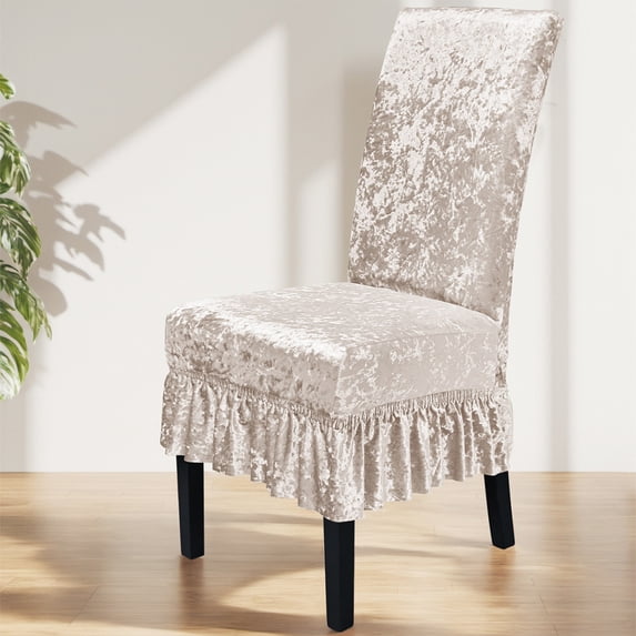 Weloille Stretchy Chair Slipcover 1 Piece, Thick Gold Velvet Ruffle Edge Design, Wrinkle Resistant Soft Furniture Protector, Decorative Chair Cover for Dining Room Home Hotel Party Decor
