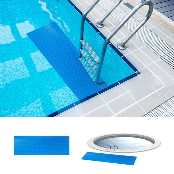 Weloille Swimming Pool Ladder Mat, 2.95x1.31ft Protective Non-Slip Pool Step Pad with Texture, Protective Ladder Pad for Above Ground Swimming Pools Liner and Stairs (Blue)