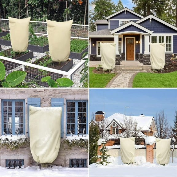 Weloille Thick Plant Freeze Protection Cover, 1PC 2.62'x3.94' DNaturalstring Frost Blanket, Breathable Waterproof Cold Proof Jacket, Winter Guard for Outdoor Garden Shrub, Tree & Potted Plant