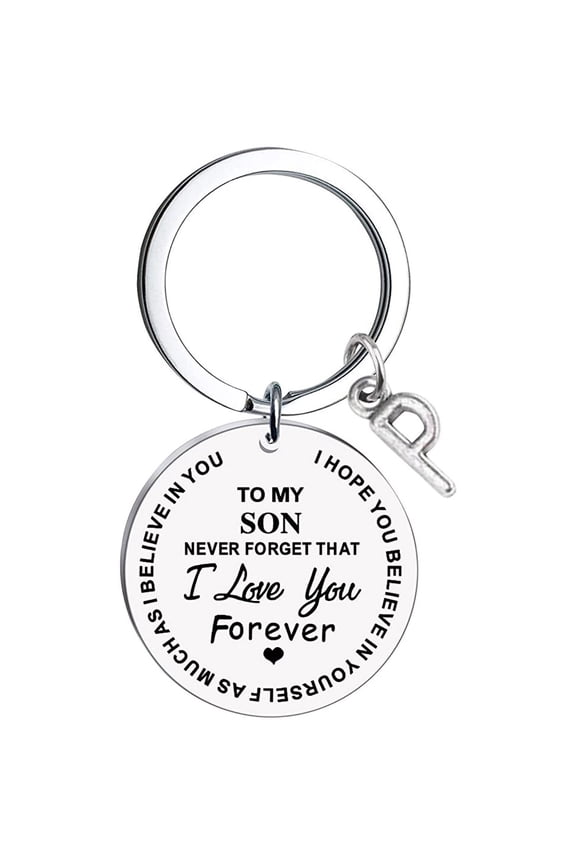 To My Son Message Keychain Stainless Steel Initial Last Name 26 Letter Family Inspirational Keychain Gift