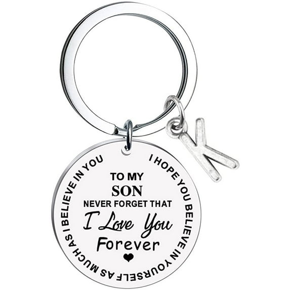 Weloille To My Son Message Keychain Stainless Steel Initial Last Name 26 Letter Family Inspirational Keychain Gift