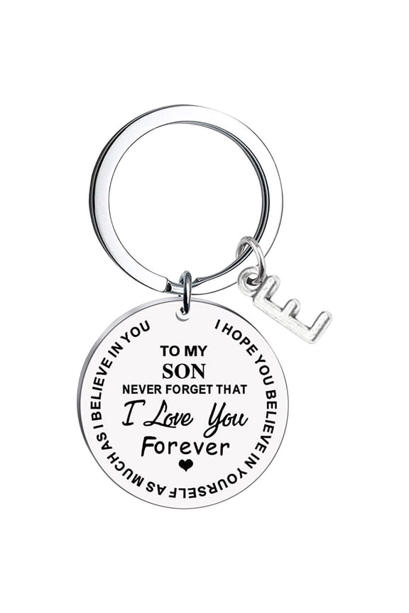To My Son Message Keychain Stainless Steel Initial Last Name 26 Letter Family Inspirational Keychain Gift