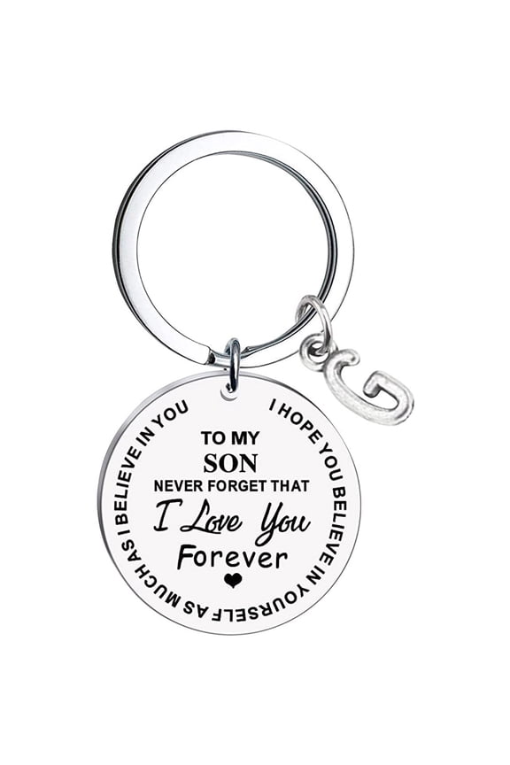 To My Son Message Keychain Stainless Steel Initial Last Name 26 Letter Family Inspirational Keychain Gift