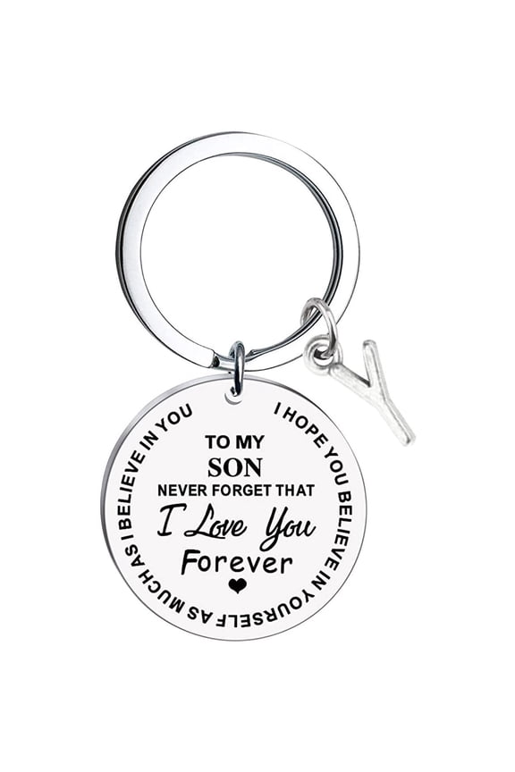 To My Son Message Keychain Stainless Steel Initial Last Name 26 Letter Family Inspirational Keychain Gift