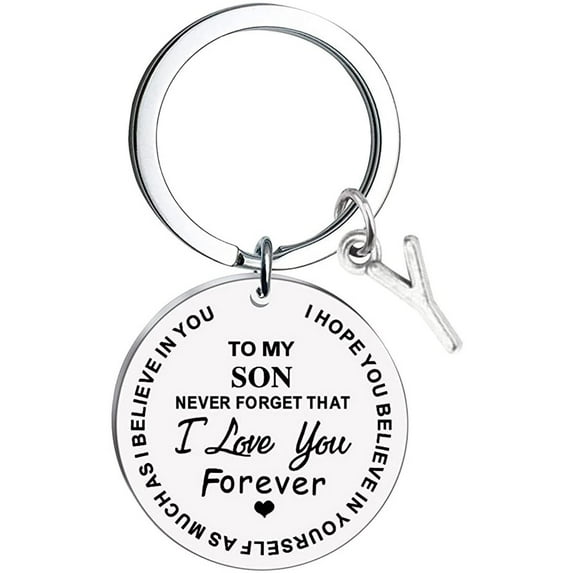 Weloille To My Son Message Keychain Stainless Steel Initial Last Name 26 Letter Family Inspirational Keychain Gift