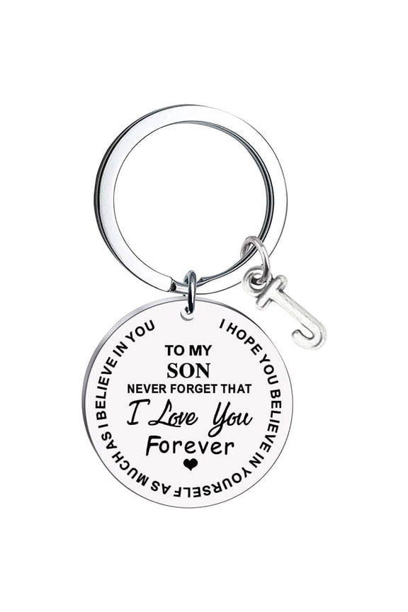 To My Son Message Keychain Stainless Steel Initial Last Name 26 Letter Family Inspirational Keychain Gift