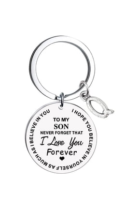 To My Son Message Keychain Stainless Steel Initial Last Name 26 Letter Family Inspirational Keychain Gift