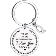 Weloille To My Son Message Keychain Stainless Steel Initial Last Name 26 Letter Family Inspirational Keychain Gift