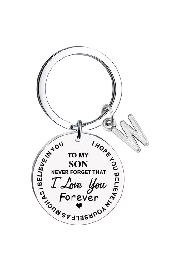 To My Son Message Keychain Stainless Steel Initial Last Name 26 Letter Family Inspirational Keychain Gift