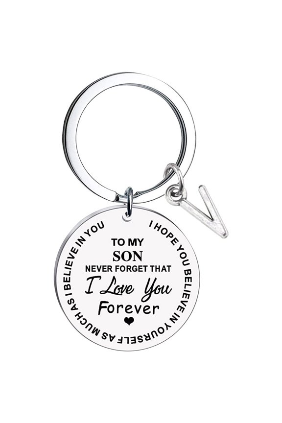 To My Son Message Keychain Stainless Steel Initial Last Name 26 Letter Family Inspirational Keychain Gift
