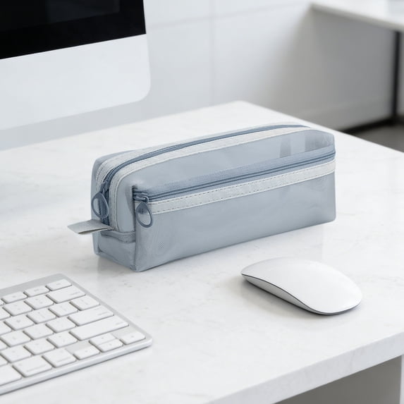 Weloille Transparent Mesh Pencil Case 1PC, Double Layer Large Capacity Stationery Pouch, Zippered Pen Storage Bag, Lightweight Multifunctional Organizer for Office Stationery Cosmetics