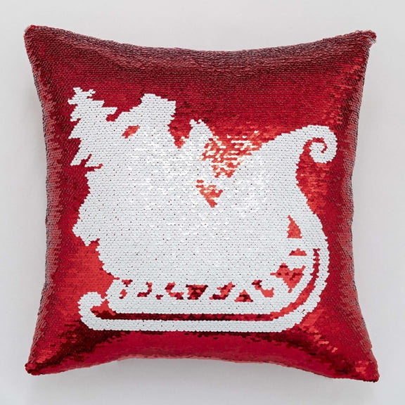 Weloille Trendy And Cool Christmas Red Christmas Double-sided Sequins Snowflake Deer Head Pillow