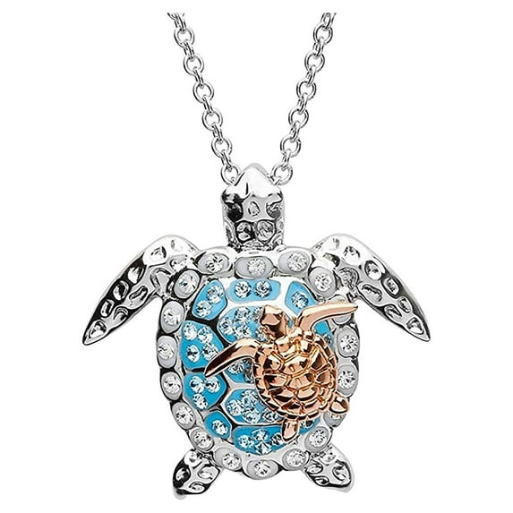 Weloille Two-tone Turtle Necklace Chain Necklace Animal Necklace Tutrle Jewelry Metal Locket Pendant Necklace Link Chain Rhinestone Choker Necklace Fashionable Necklace