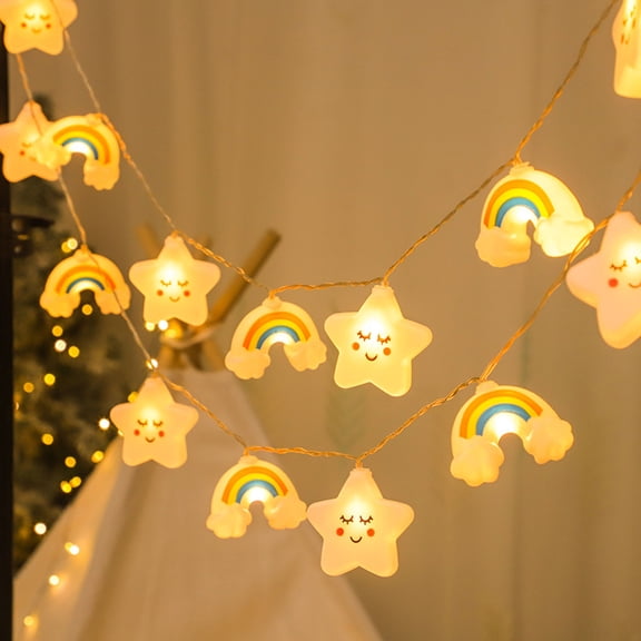 Weloille USB Christmas Emoji Rainbow Light String, 9.84ft 20 LED Low-Voltage Safe, Warm Flicker-Free Decorative Light for Bedroom Party Christmas Tree Indoor Holiday Decoration