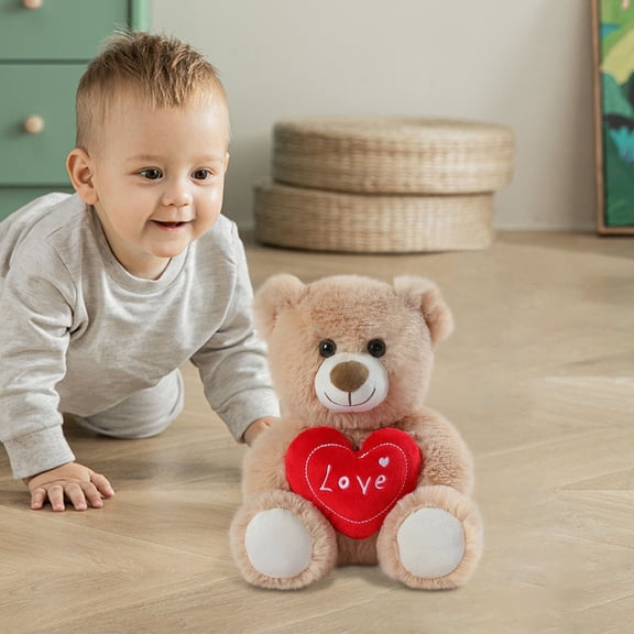 Weloille Valentine's Day Bear Dog Plush Pillow, 0.98 Feet 1 Piece Soft Stuffed Animal Cushion, Fluffy Comfortable Lumbar Support Pillow, Decor for Bedroom Sofa, Living Room, Gift for Couples