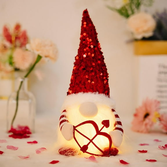 Weloille Valentine's Day Gnomes Glowing Faceless Doll, Luminous Dwarf Faceless Doll Sequins Goblin Figurines Holiday Ornament Gift Home Decoration