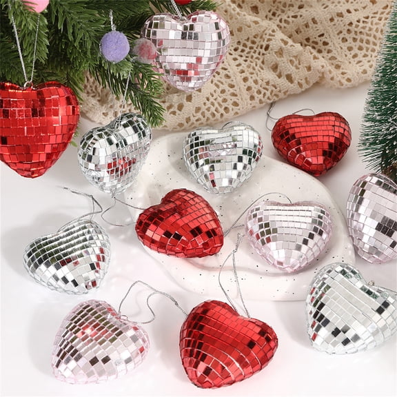 Weloille Valentine's Day Heart-shaped Mirror Balls 12 Pcs, Romantic Party Decorations, Shiny Hanging Ornaments for Love Events