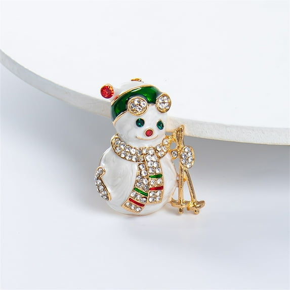 Weloille Vintage Colored Christmas Snowman Rhinestone Brooch Pin Wedding Party Jewelry