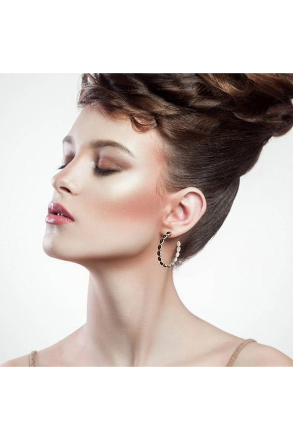 Vintage Western Turquoise Large Circle C Shape Turquoise Hoop Earrings