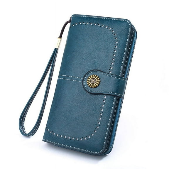 Weloille Wallet Women Large Leather Blocking Multi Card Case with Zipper Pocke Phone Wristlet Purse