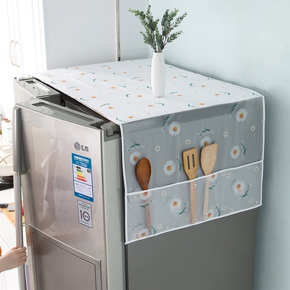 Weloille Washing Machine and Dryer Top Cover, Dust - Proof and Oil - Proof, with Side Storage Bag, Cotton - Linen Material, Kitchen Refrigerator and Appliance Protector